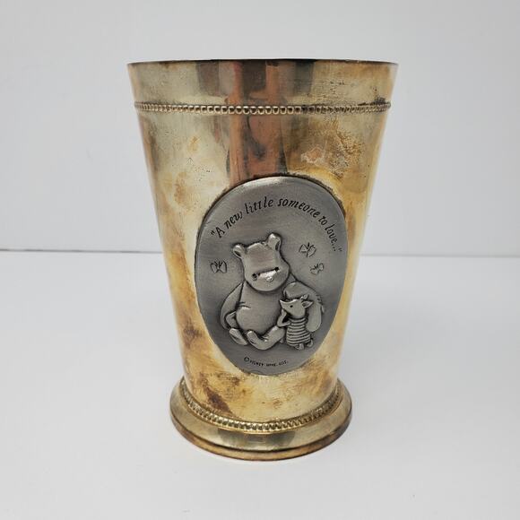 Disney Silverplate Metal Tumbler Goblet Vase Winnie Poo Piglet 6" Collectible - Picture 1 of 5